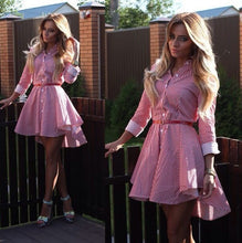 European Style Women Shirt Dresses Vertical stripes Long Sleeve Loose Street Dress X0045
