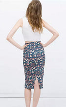 Women's Contrast Color Floral Paisley Print Back Split Bodycon Hip Skirt Slim Fit Pencil Skirt OL Skirts