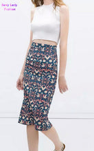 Women's Contrast Color Floral Paisley Print Back Split Bodycon Hip Skirt Slim Fit Pencil Skirt OL Skirts
