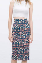 Women's Contrast Color Floral Paisley Print Back Split Bodycon Hip Skirt Slim Fit Pencil Skirt OL Skirts
