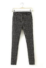 Women's Black & White Contrast Color Plaid Print Slim Fit Casual Pancil Pants Long Trousers