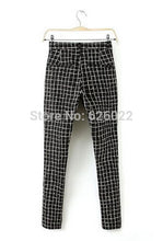 Women's Black & White Contrast Color Plaid Print Slim Fit Casual Pancil Pants Long Trousers