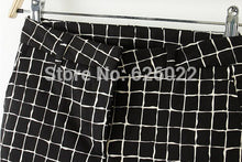 Women's Black & White Contrast Color Plaid Print Slim Fit Casual Pancil Pants Long Trousers