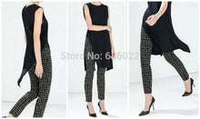 Women's Black & White Contrast Color Plaid Print Slim Fit Casual Pancil Pants Long Trousers