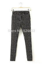 Women's Black & White Contrast Color Plaid Print Slim Fit Casual Pancil Pants Long Trousers