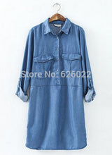 Women's Lapel Pockets on Front Casual Denim Shirt Dress Rolled up Long Sleeve Short Mini Straight Dresses Tops