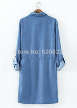 Women's Lapel Pockets on Front Casual Denim Shirt Dress Rolled up Long Sleeve Short Mini Straight Dresses Tops
