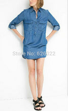 Women's Lapel Pockets on Front Casual Denim Shirt Dress Rolled up Long Sleeve Short Mini Straight Dresses Tops