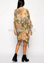 Women's Retro Ethnic Leaves & Flower Print Long Tassel Cardigan Kimono Shirt No button Beach Blouses Tops Sunscreen