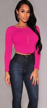 Sexy Backless Long Sleeve Crop Top T Shirts O Neck Back Zipper Top Solid Color Cropped Tops Short T shirt Women