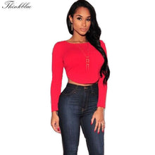 Sexy Backless Long Sleeve Crop Top T Shirts O Neck Back Zipper Top Solid Color Cropped Tops Short T shirt Women