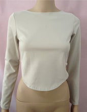 Sexy Backless Long Sleeve Crop Top T Shirts O Neck Back Zipper Top Solid Color Cropped Tops Short T shirt Women