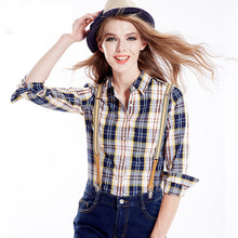 Casual blouse Women blouses Lapel Plaid Shirt Colorful Long Sleeve tops Cotton shirt clothing blusas