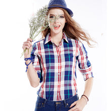 Casual blouse Women blouses Lapel Plaid Shirt Colorful Long Sleeve tops Cotton shirt clothing blusas