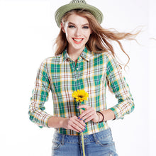 Casual blouse Women blouses Lapel Plaid Shirt Colorful Long Sleeve tops Cotton shirt clothing blusas