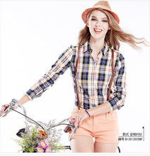 Casual blouse Women blouses Lapel Plaid Shirt Colorful Long Sleeve tops Cotton shirt clothing blusas