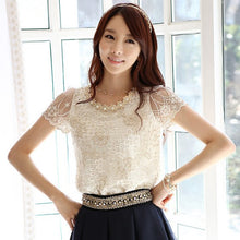 Women's Lace tops Chiffon Shirts Beading Embroidery Blouse For Woman Lady Femininos Blusas J0569