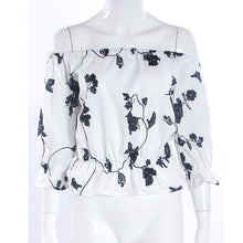 Elegant Sexy Shoulder Out Blusa Lantern Sleeve Flower Print Blusa Feminina Sexy Waisted Crop Top Blouse Lady