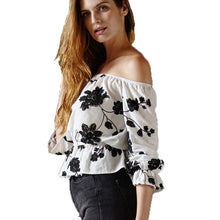 Elegant Sexy Shoulder Out Blusa Lantern Sleeve Flower Print Blusa Feminina Sexy Waisted Crop Top Blouse Lady