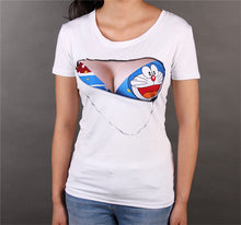 Novelty Womens T shirt 3D Print Tshirts Funny Big Breasted Woman Torn Bra Sexy Tee Shirt Women Tops