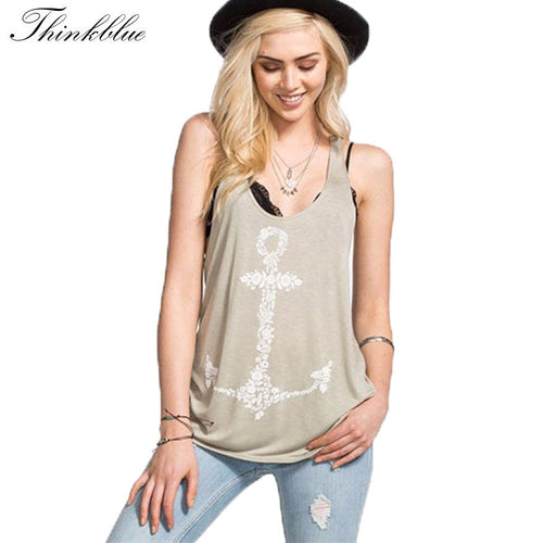 Style Anchor Tank Top Womens O neck Printed Cotton Tank Tops Loose Gym Tank Top Women Plus Size Tops Regata Gray XL