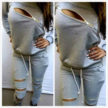 Woman's Tracksuits Sweatshirt+Pants 2 Pieces Set Women Clothing Gray Sports Suit Zipper Tracksuits Sports Costumes J4133