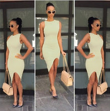 Women Dress Yellow Sleeveless Sexy Split Bodycon Dress Club Party Bandage Dress Elegant Casual Dresses For Women
