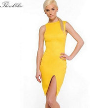 Women Dress Yellow Sleeveless Sexy Split Bodycon Dress Club Party Bandage Dress Elegant Casual Dresses For Women