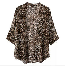 Women's Bohemia Vintage Sexy BOHO Leopard Print Kimono Loose Chiffon Blouse Shirt Tops