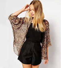 Women's Bohemia Vintage Sexy BOHO Leopard Print Kimono Loose Chiffon Blouse Shirt Tops