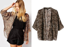 Women's Bohemia Vintage Sexy BOHO Leopard Print Kimono Loose Chiffon Blouse Shirt Tops