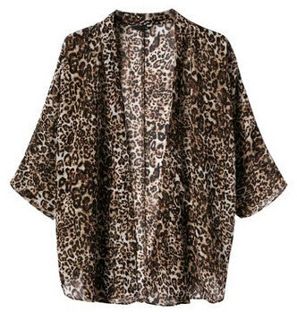 Women's Bohemia Vintage Sexy BOHO Leopard Print Kimono Loose Chiffon Blouse Shirt Tops