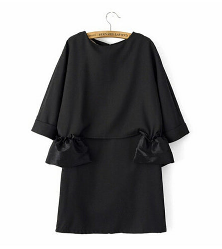 Women's Stitching Ruffles Fold Pleated Hem O- Neck 3/4 sleeve Two-piece Dress Short Mini Dresses Tops