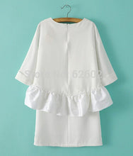 Women's Stitching Ruffles Fold Pleated Hem O- Neck 3/4 sleeve Two-piece Dress Short Mini Dresses Tops