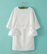 Women's Stitching Ruffles Fold Pleated Hem O- Neck 3/4 sleeve Two-piece Dress Short Mini Dresses Tops