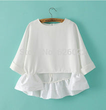 Women's Stitching Ruffles Fold Pleated Hem O- Neck 3/4 sleeve Two-piece Dress Short Mini Dresses Tops