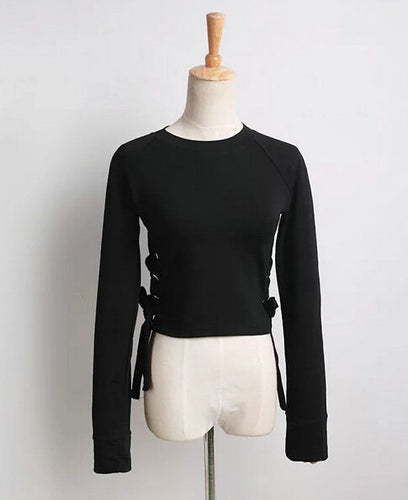 AA metel eyes Lacing up side Hoodies Sweatshirts harajuku Short Sweats Women Clothing Feminina Loose Short Jumper Sweats