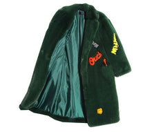 Appliques Letter Embroidery Hairy Shaggy Long Faux Fur Coat Women Lapel Faux Fur Long Coats Warm Outerwear