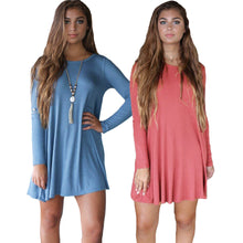fall-dress-women-long-sleeve-basic-loose-short-office-dress-solid-o-neck-shift-dress-watermelon-red-blue BBL