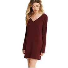 Fashion European Women Dress Long Sleeve V-Neck Jumper Slim Knit Dress Plus Size