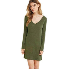 Fashion European Women Dress Long Sleeve V-Neck Jumper Slim Knit Dress Plus Size