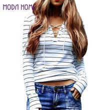 t-shirt-women-striped-tie-tops-v-neck-lace-up-long-sleeves-pullover-casual-top-shirt-white-camisas-femininas BBL
