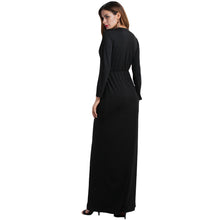 fashion-women-black-maxi-dress-sexy-high-split-deep-v-neck-vestido-longo-long-sleeve-elastic-waist-club-party-dress BBL