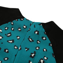women-blue-leopard-print-dress-contrast-splicing-zipper-round-neck-tunique-3-4-sleeve-mini-straight-dress BBL