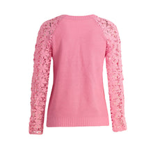 fashion-women-knitting-sweater-hollow-out-lace-splicing-sleeve-maglioni-o-neck-pullover-tops-pink-chandail-femme BBL
