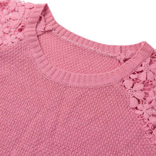 fashion-women-knitting-sweater-hollow-out-lace-splicing-sleeve-maglioni-o-neck-pullover-tops-pink-chandail-femme BBL