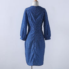 fashion-women-polka-dots-print-dress-casual-o-neck-lantern-sleeves-dress-elegant-bodycon-party-dress-vestidos BBL