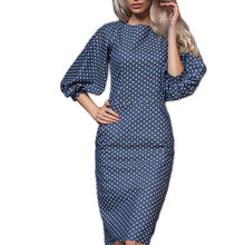 fashion-women-polka-dots-print-dress-casual-o-neck-lantern-sleeves-dress-elegant-bodycon-party-dress-vestidos BBL