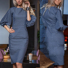 fashion-women-polka-dots-print-dress-casual-o-neck-lantern-sleeves-dress-elegant-bodycon-party-dress-vestidos BBL