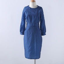 fashion-women-polka-dots-print-dress-casual-o-neck-lantern-sleeves-dress-elegant-bodycon-party-dress-vestidos BBL